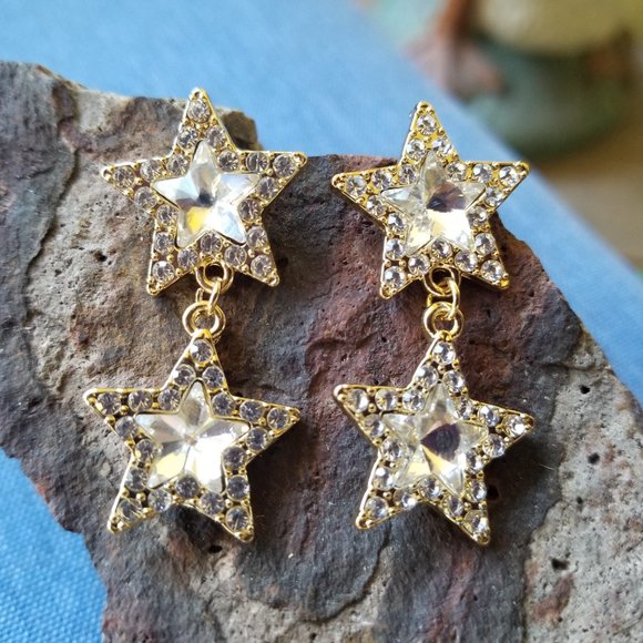 🎆Fireworks Bling Stars & Pearls Dangle Earrings - NWOT🎆 - Picture 2 of 5